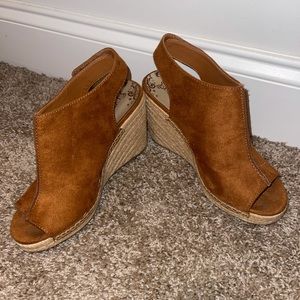 Brown suede wedges